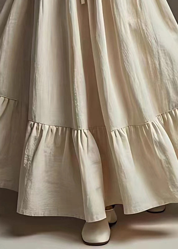 White Elastic Waist Exra Large Hem Linen Skirt Summer