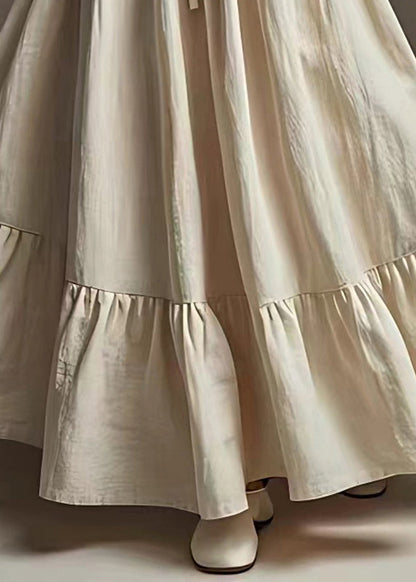 White Elastic Waist Exra Large Hem Linen Skirt Summer