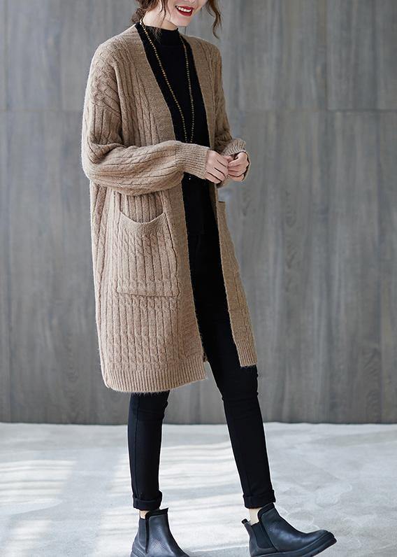 Knit Sweat Tops Khaki Pockets Baggy Coats