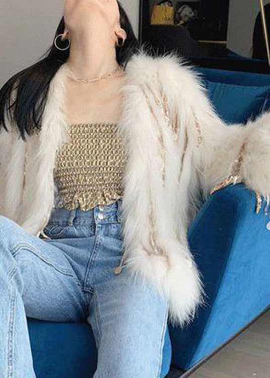 Beige Faux Leather and Fur Coats Winter