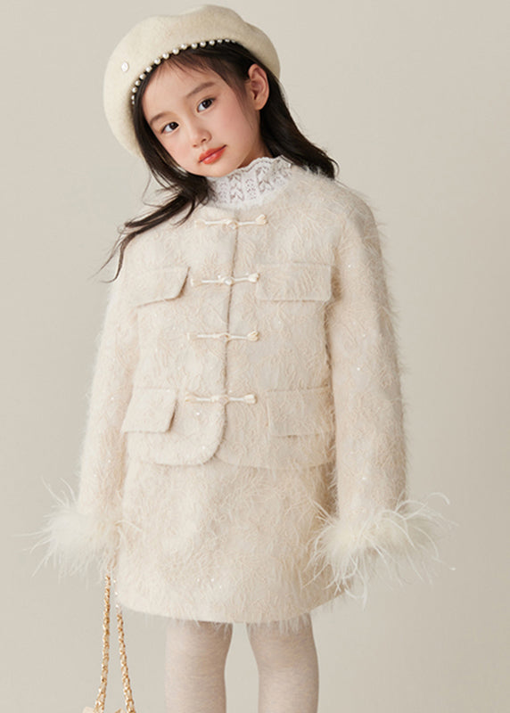 Beige O-neck Patchwork Parka and Skirts Two Pieces Set Spring