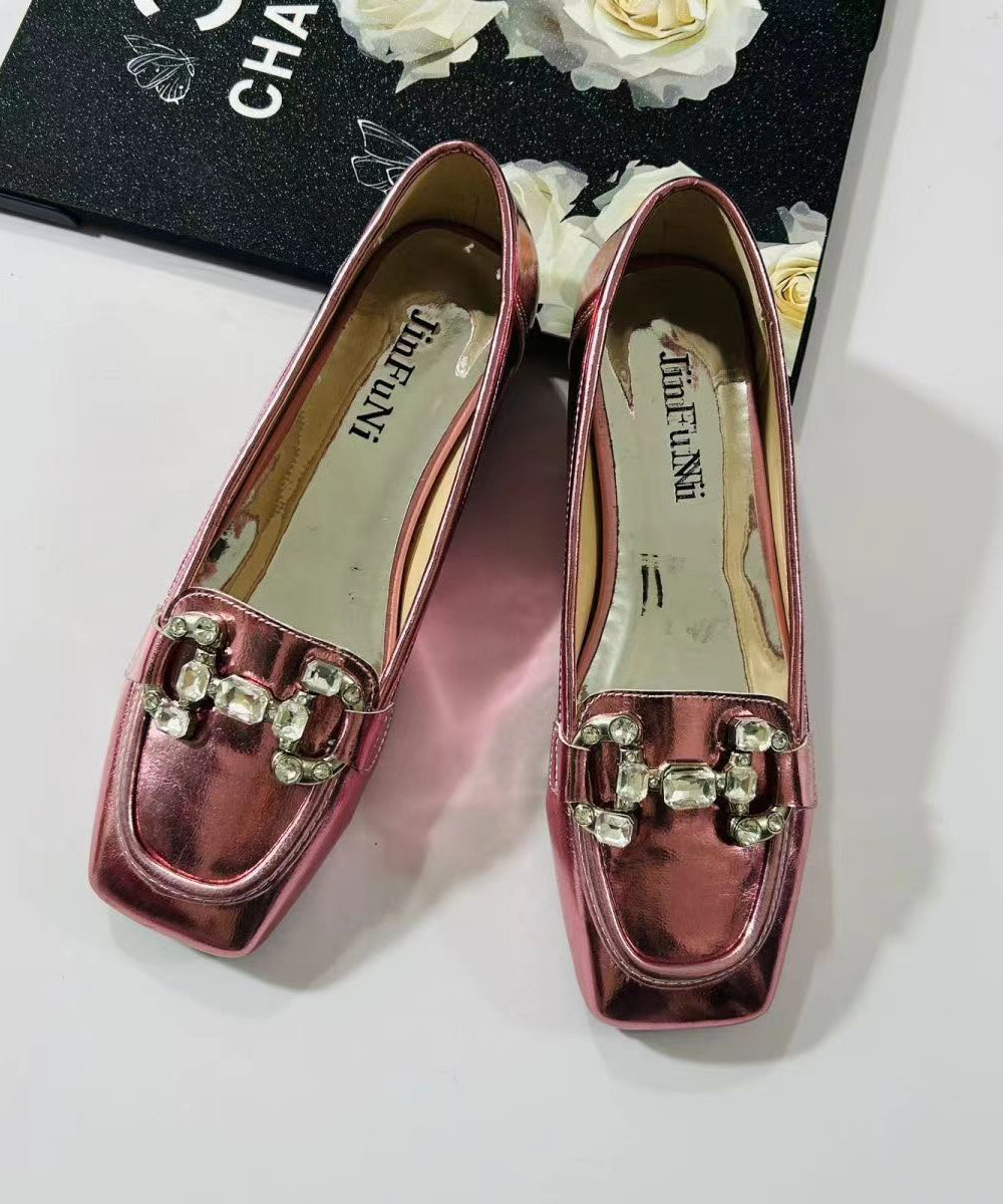 Rose Zircon Faux Leather Square Toe New Flats