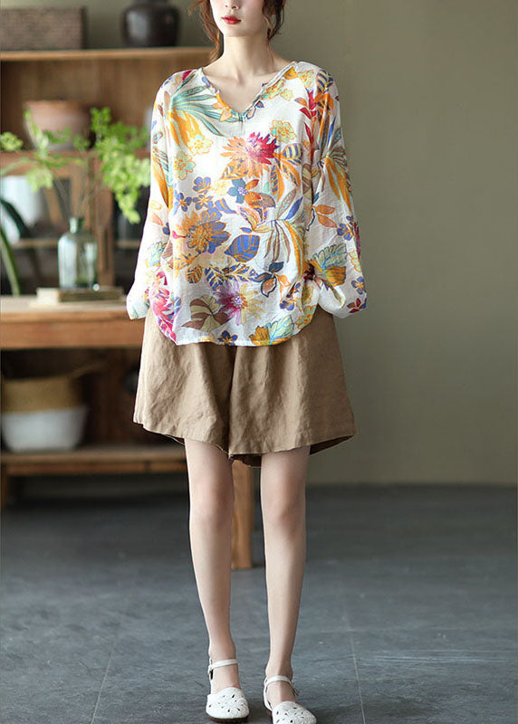 Handmade Apricot V Neck Fall Blouse Long Sleeve
