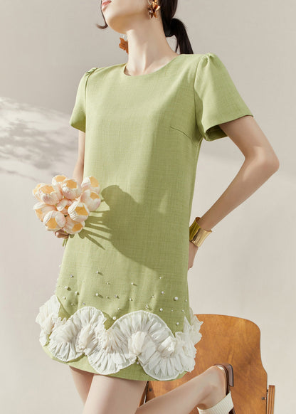 Stylish Green O-neck Mid Dresses Short Sleeve