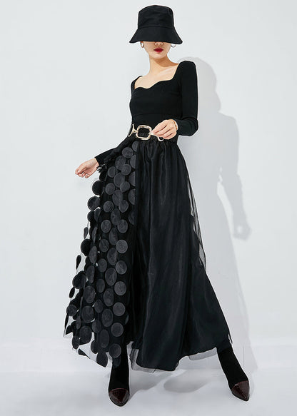 Black-red Dot Ruffled Patchwork Dot Tulle a Line Skirts Summer