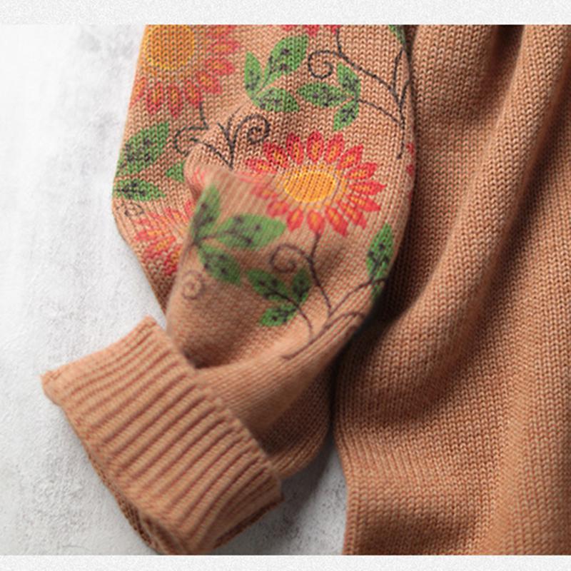 Retro Cotton Flower Printed Loose Sweater