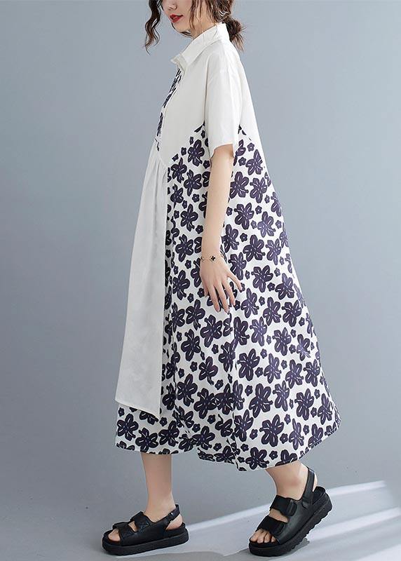 White Patchwork Print Asymmetrical Design Maxi Summer Chiffon Dress