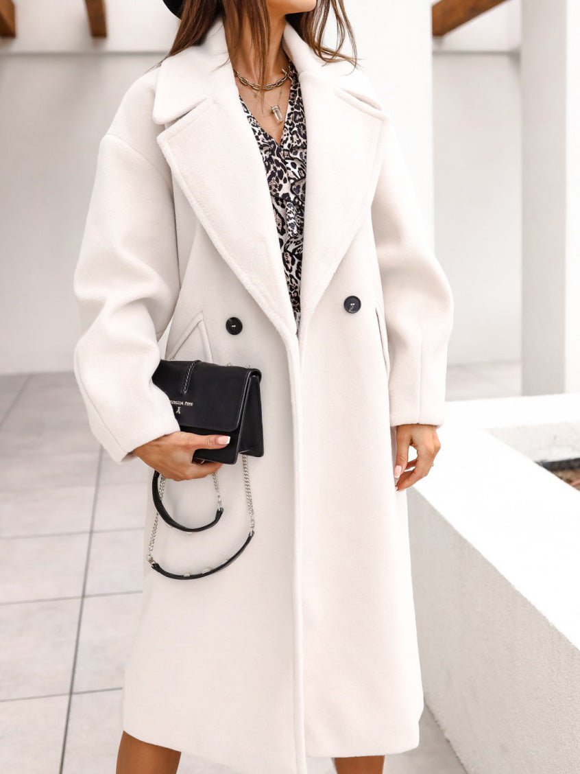 Coats Lapel Button Long Wool Coat