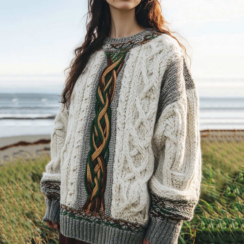 Women's Knit Jacquard Round Neck Sweater artswardrobe