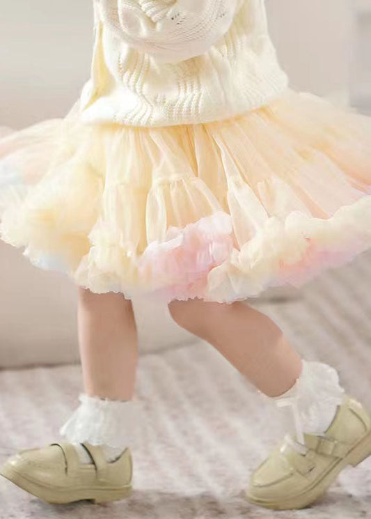 Apricot Ruffled Patchwork Tulle Kids Skirts Summer