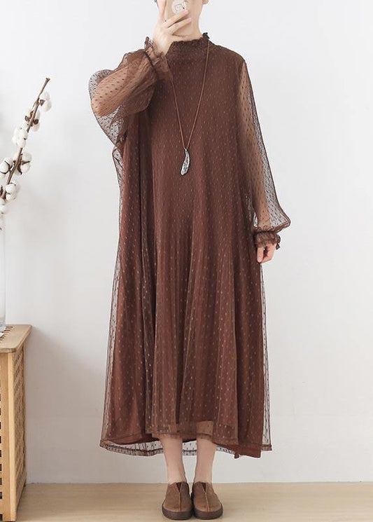 Modern Chocolate Patchwork Holiday Summer Chiffon Dress