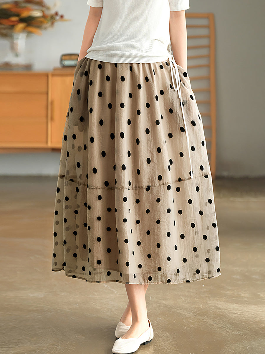 Dot Double Layers Elastic Waist Skirt
