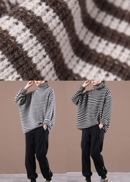 Chocolate Striped Long Sleeve Fall Knit Top