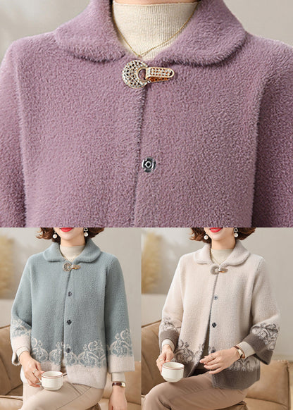 Purple Button Mink Velvet Cardigans Bracelet Sleeve