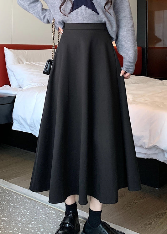 Simple Black Wrinkled High Waist Skirts Spring