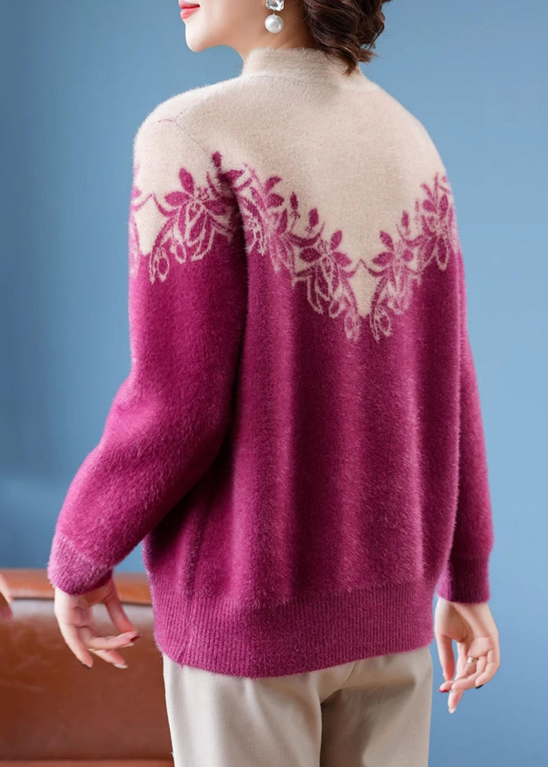 French Purple Stand Collar Warm Fleece Thick Mink Hair Knit Sweaters Winter