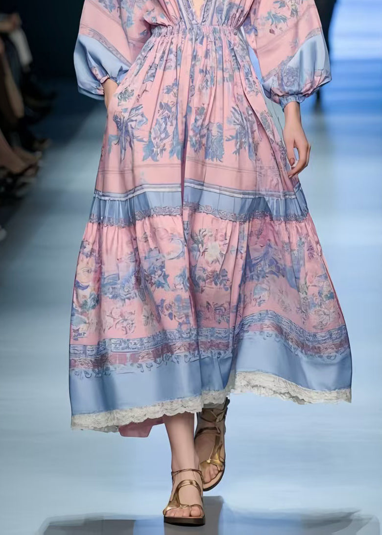 Pink Print Exra Large Hem Holiday Dress Spring