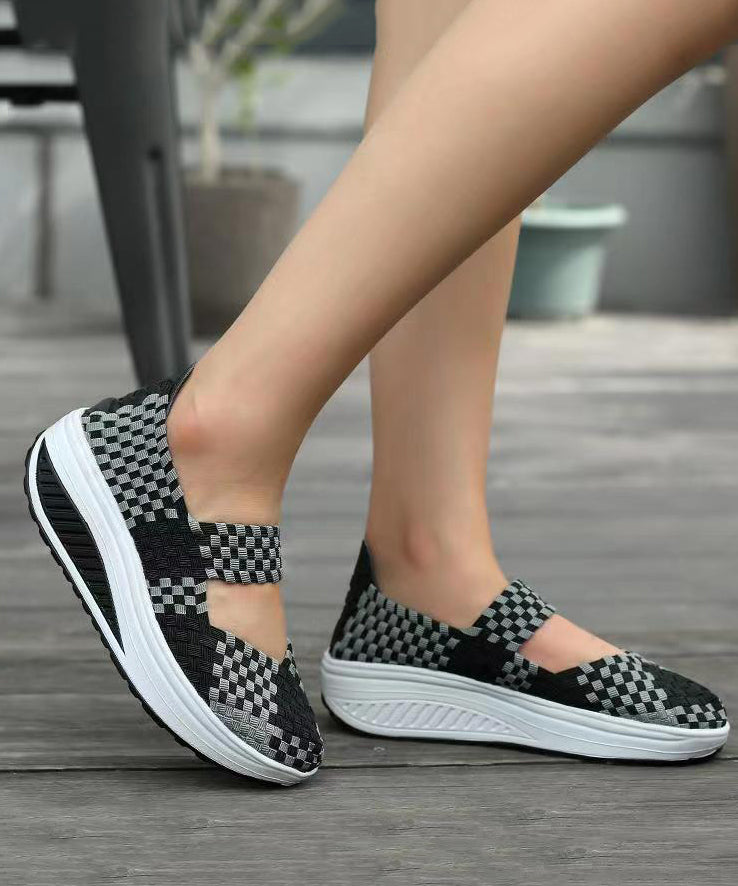 Black Knit Fabric Art Splicing High Wedge Heels Shoes