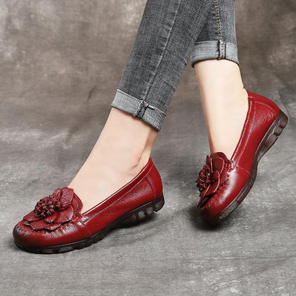 Red Cowhide Leather Flat Shoes for Flat