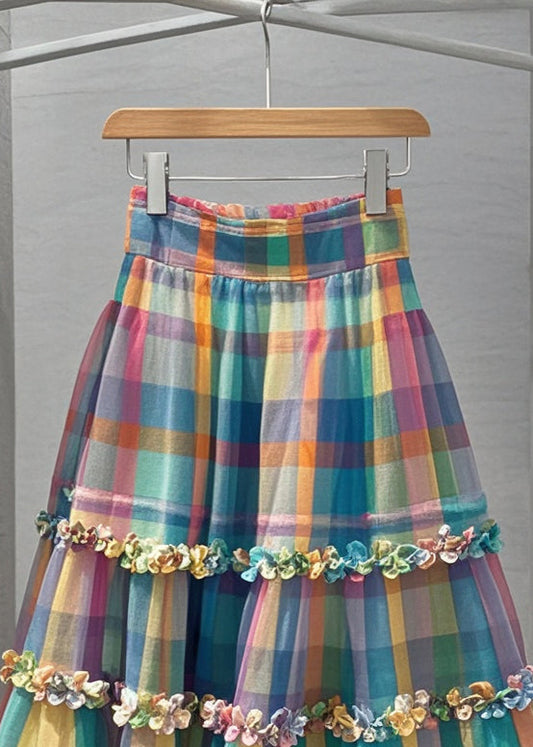 Modern Multicolor Ruffled Plaid Tulle Skirts Summer