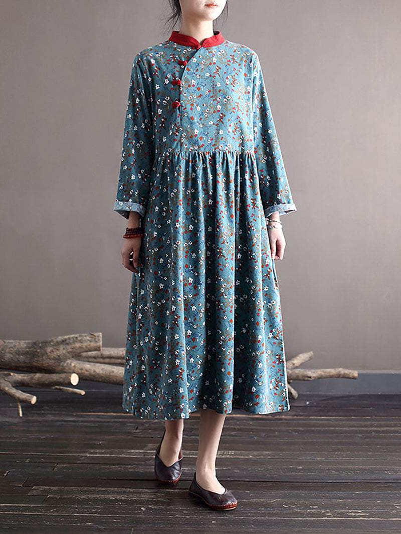 Spring National Style Frog Loose Dress