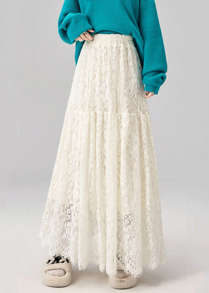 Apricot High Waist Lace a Line Skirts