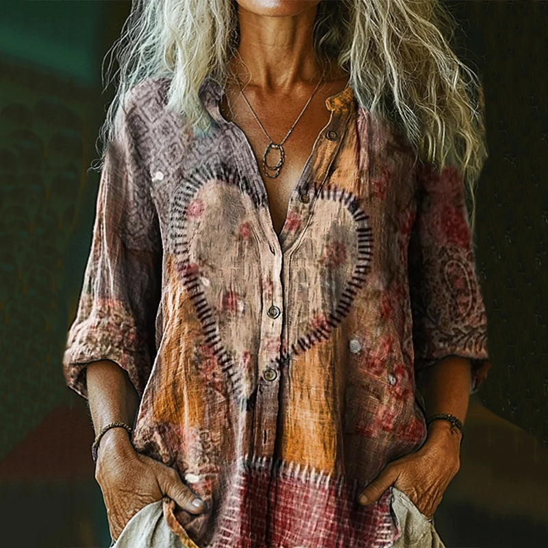 Women's Vintage Heart Art Print Shirt elevenforest