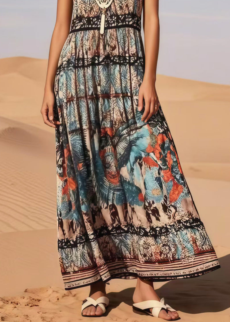 Black Print Cotton Long Dress Sleeveless