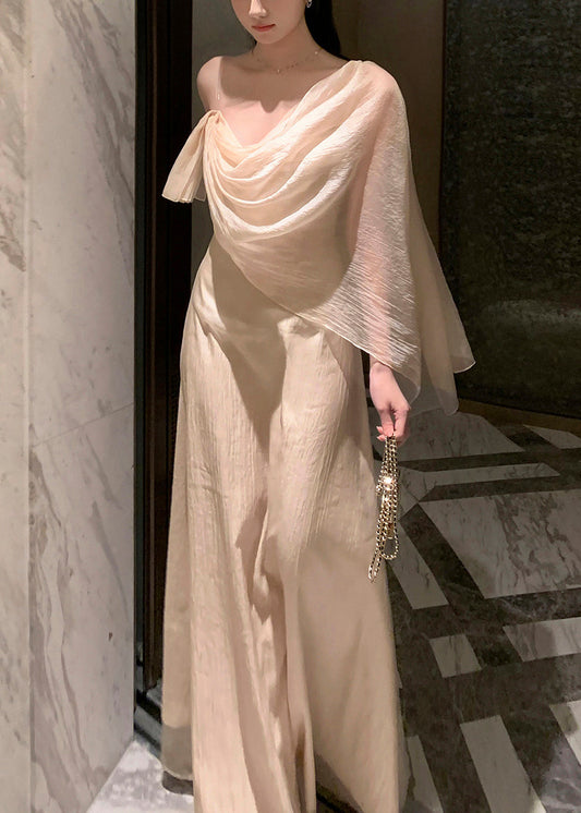 Apricot Asymmetrical Silk Maxi Dresses Summer