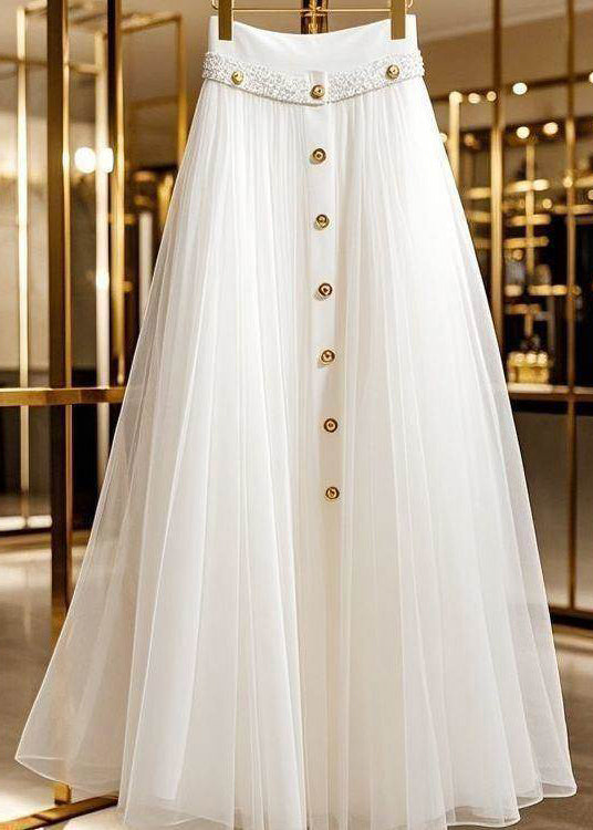 White High Waist Wrinkled Patchwork Tulle Skirt Fall