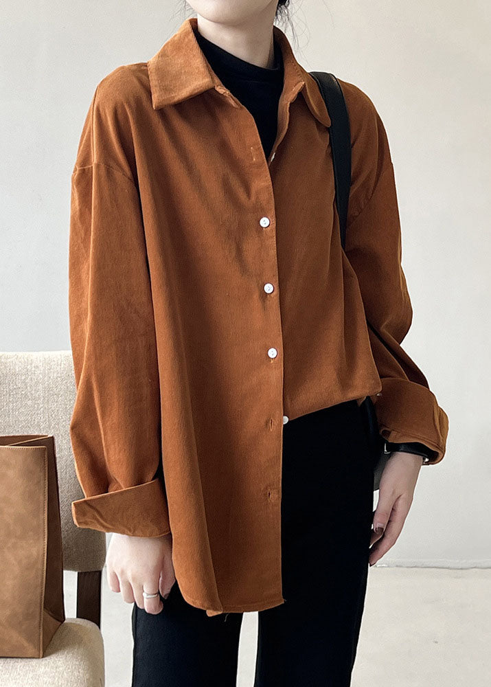 Caramel Button Corduroy Shirts Long Sleeve