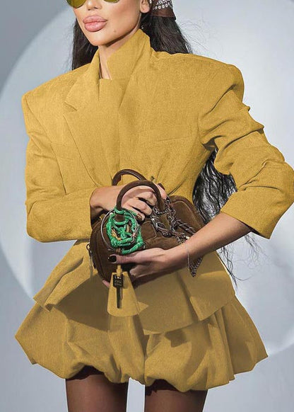 Yellow Silm Fit Cotton Coats and Skirts Sets 2 Pieces Spring