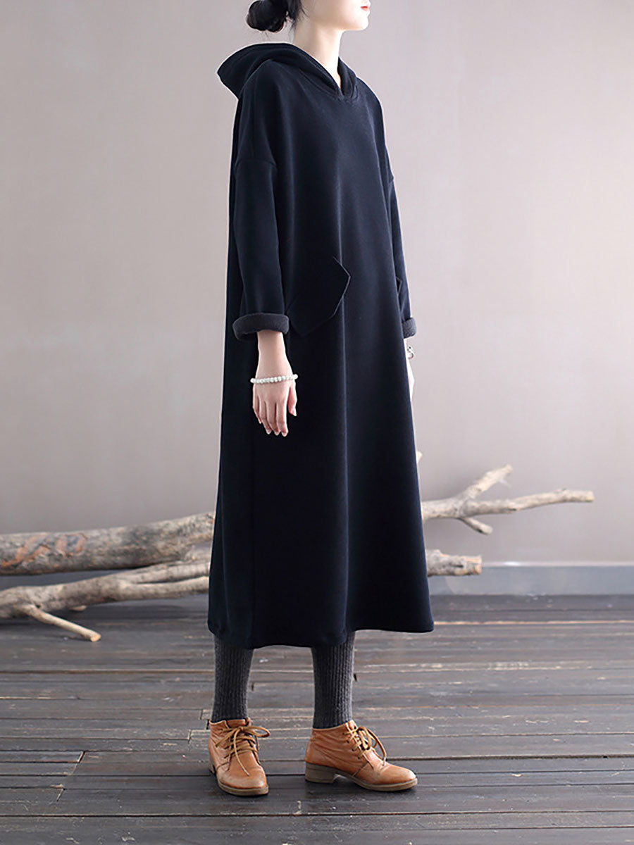 Winter Casaul Loose Thick Hooded Dress