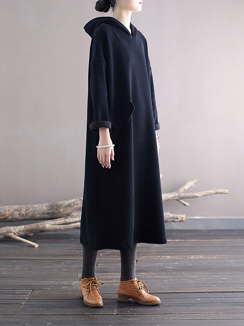 Winter Casaul Loose Thick Hooded Dress