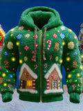 Comstylish Christmas Colorful House Green Hooded Sweater