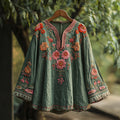 Women's Bohemian Vacation Vintage Floral Long Sleeve Shirt elevenforest