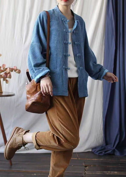 Blue Pockets Chinese Button Corduroy Jacket Spring