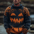 Halloween Pumpkin Pattern Design Dark Retro Men's Thick Sweater Top elevenforest