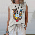 Women's Vintage Bird Embroidery Pattern Comfortable Sleeveless Shirt elevenforest