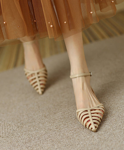 Black Faux Leather Splicing Sandals Hollow Out Pointed Toe