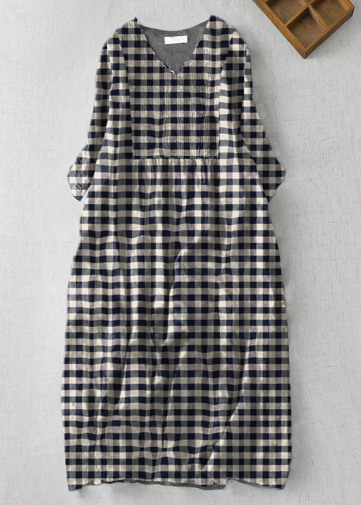 Modern Black V Neck Print Wrinkled Linen a Line Dress Summer