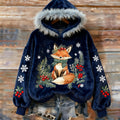 Vintage Christmas Winter Cute Fox Art Women's Cozy Plush Sweater Hoodie