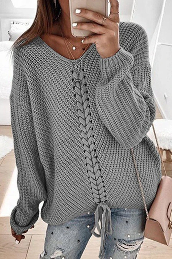 Color Drawstring Knitted Sweater