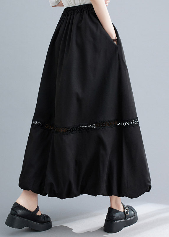 Black Lace Patchwork Elastic Waist Maxi Skirt Summer