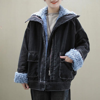 Winter Velvet Retro Denim Jacket
