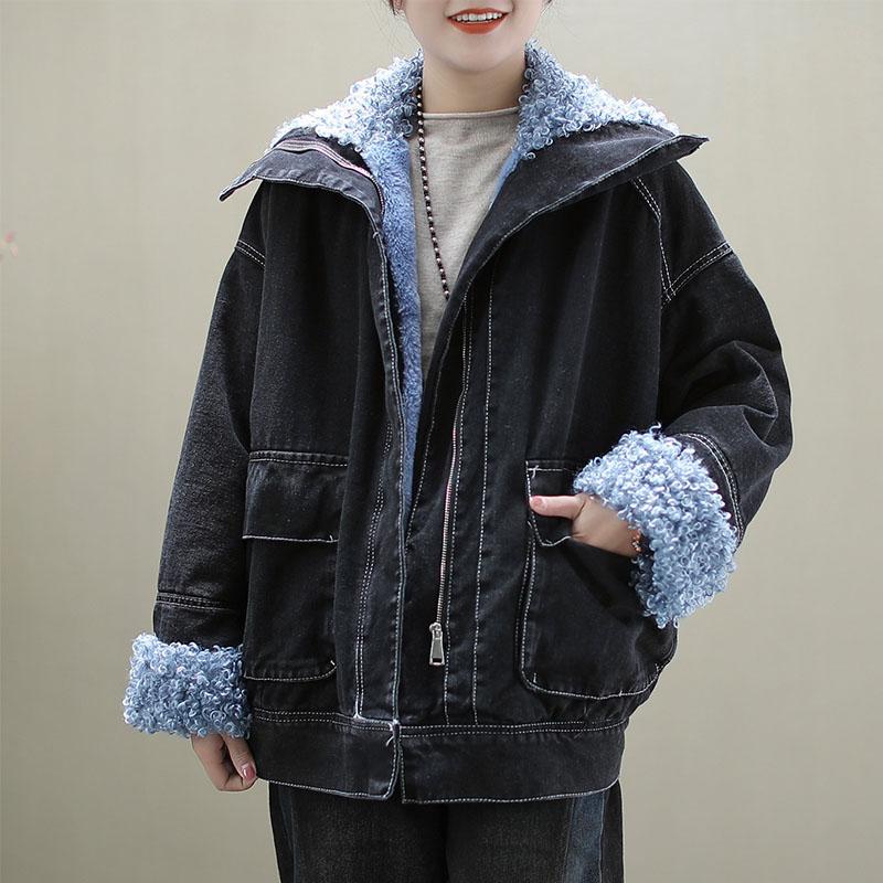 Winter Velvet Retro Denim Jacket