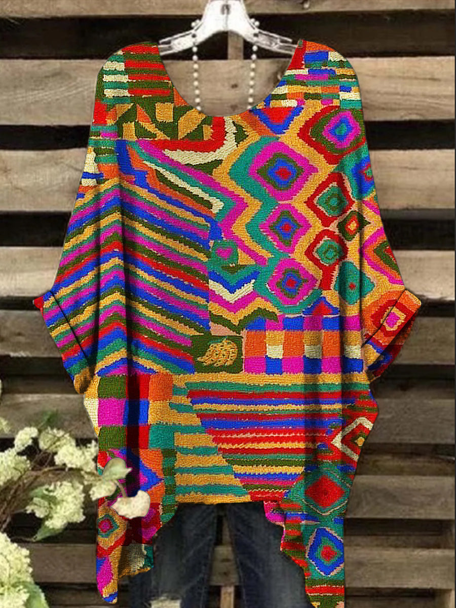Women's Vintage Colorful Ethnic Print Design Top