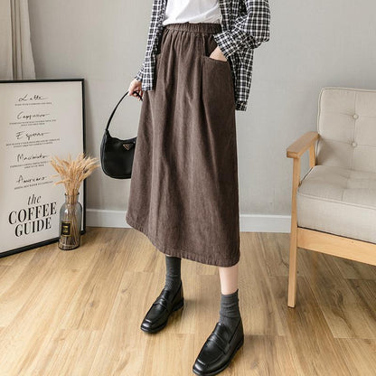 Winter Retro Corduroy Cotton A-line Skirt