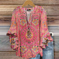 Women's Colorful Retro Totem Art Print Casual Cotton And Linen Shirt