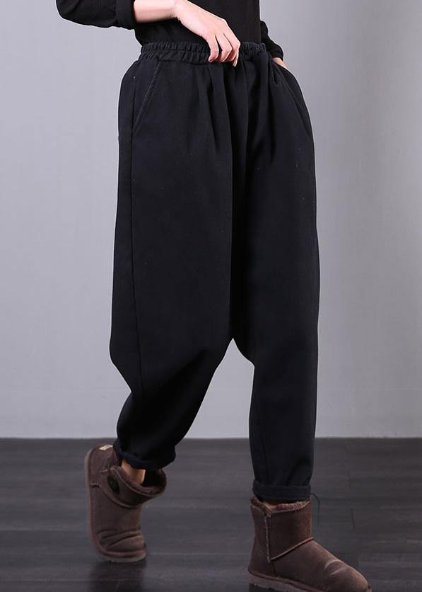 Black Pants Elastic Waist Pockets Work Harem Pants